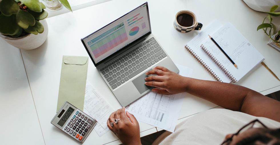 Business person checking financial details